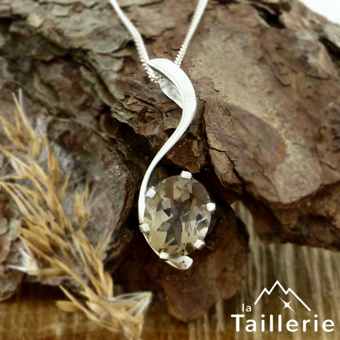 Pendentif quartz fumé sur or blanc - La Taillerie